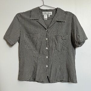 Vintage 100% Silk Checkered Button Down Top -- Small/Petite